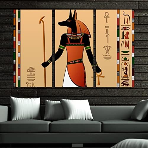 Wallидна уметност за дневна соба, маслено сликарство на платно големи врамени египетски мурали Анубис уметнички дела за декор