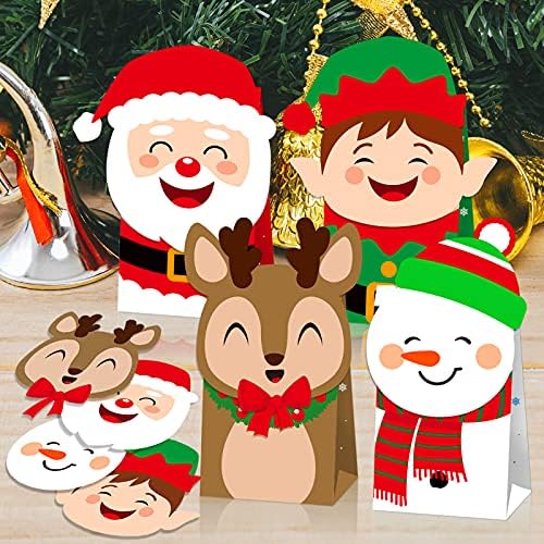 Консаит мали Божиќни торби за подароци, 12 пакувања Асортиман за Божиќ Крафт хартија Кенди Тракања за лекување, Дедо Мраз снежен