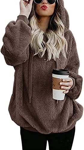 Јанекоп женски преголеми дуксери Шерпа џемпери нејасни руно пуловер, меки надворешна облека со џебови