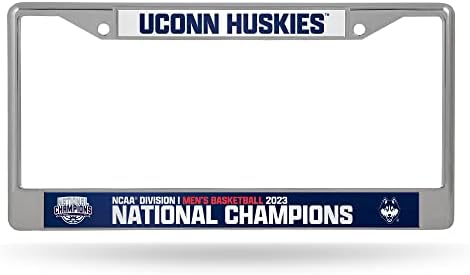 Rico Industries NCAA Connecticut Huskies 2023 Машки Национален шампион во кошарка 12 x 6 Сребрена хромирана рамка со декларални инсерти