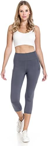Хеланки складишта со високи половини цврсти атлетски панталони за жени џебни јога панталони - рег, плус големина