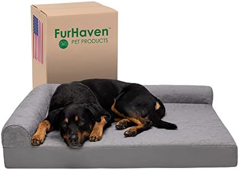 Furhaven xl ортопедски кучиња кревет пинсонски ватиран шепа l во форма на chaise w/ отстранлив капакот за перење - титаниум, umамбо
