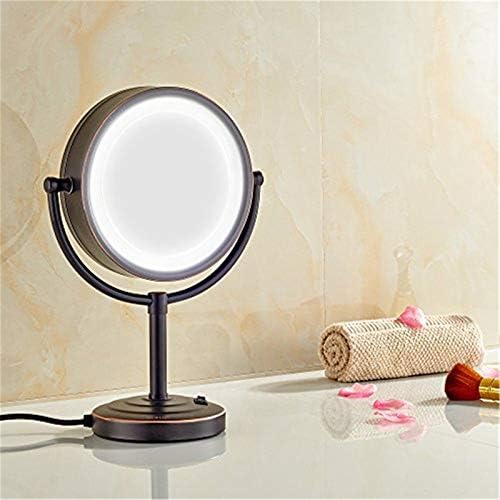 Огледало за шминка Едоса со светлина и зголемување од 8 инчен месинг двострана countertop суета огледала 360 ° LED LED LED осветлен козметичко