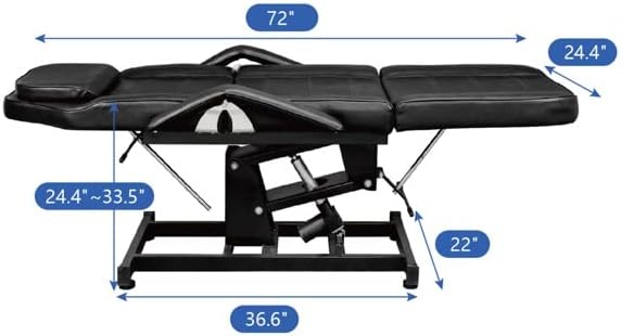 Liruxun 72in масажа табела 3-секција спа убавина салон за тетоважа масажа за масажа со моторизиран лифт за моќност на висина и столче црна