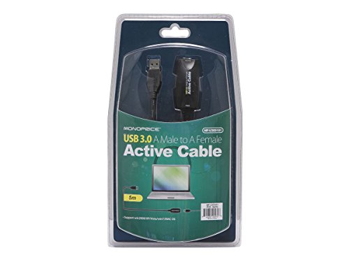 Monoprice 5-метарски USB 3.0 маж до женски активен кабел за продолжување, црна