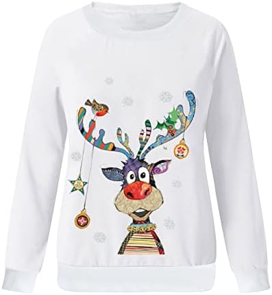Божиќни блузи за жени печатиле кошули со долги ракави со чаши за вино Новости кошули за одмор Дедо Мраз