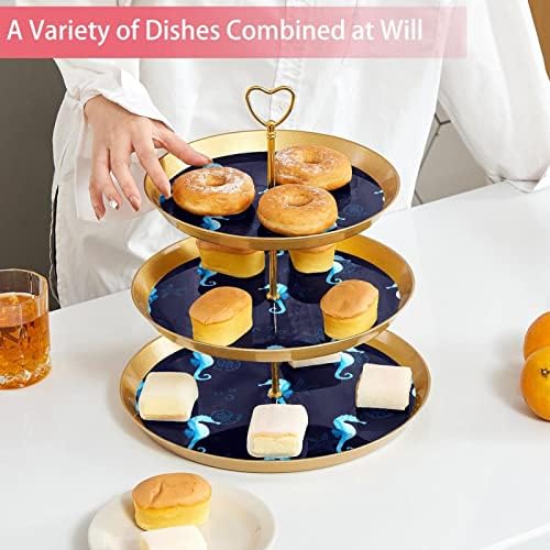 3 Нивоа Десерт Штанд Cupcake Овошје Плоча Пластични Служат Држач За Прикажување За Свадба Роденден Бебе Туш Чај Партија Украси Круг, Морнарица