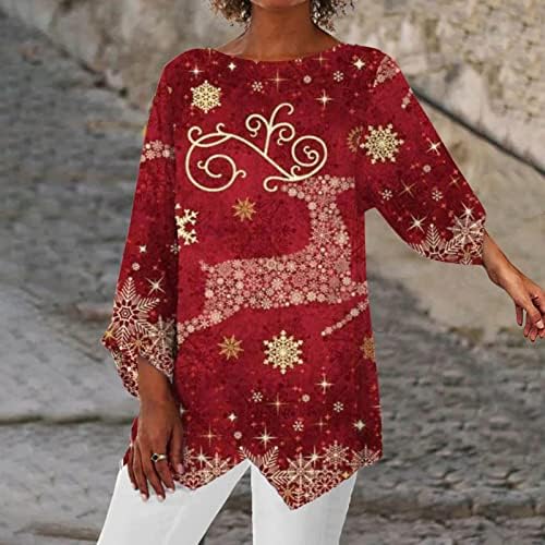 Пимоксв Божиќ плус Големина џемпер за жени Crisscross завиткајте полите 3/4 ракав памук постелнина дами мода проточна кошула за блуза