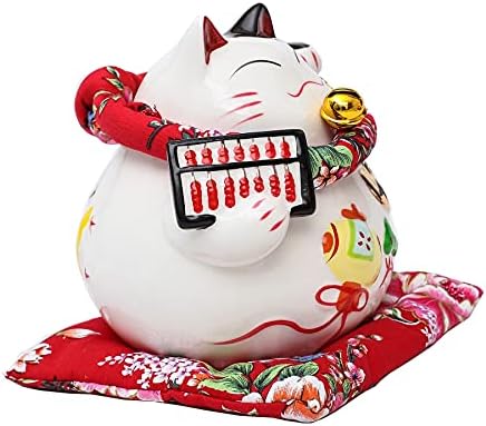 Зив бел керамички Манеки Неко Среќа мачка банка во стилот на главата цвет, украсно украсен порцелан
