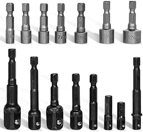 Hifrom 8 PCS приклучок за адаптер за адаптер HEX Shank Dript Bits Bar Set 1/4 3/8 1/2 битови - 14 парчиња Bit Bit Bit Bit Driver Eter