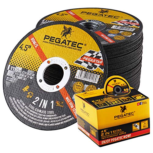 PEGATEC отсечени тркала 50 пакувања, квалитетно тенок 4 1/2 x0.04x7/8 инчен диск за сечење, метал и не'рѓосувачки челик Агресивно сечење тркало