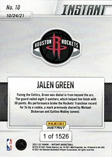 2021-22 Панини Инстант кошарка 10 Јален зелена дебитантска картичка - поставува рекорд на дебитант на ракети