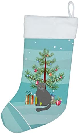 Богатства на Каролина CK4750CS британски полу -долгогодишен мачка Среќна Божиќна Божиќна порибување, камин виси чорапи Божиќна сезона забава