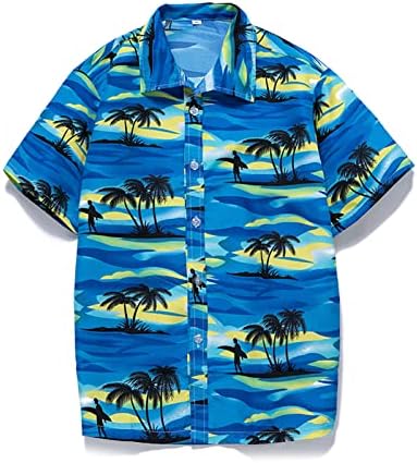 УБСТ машки хавајски кошули со кратки ракави за кратки ракави, тропско дрво за печатење, надолу гроздобер врвови, лето тенок