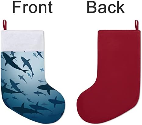 Крстарење ајкули одоздола Божиќни чорапи порибување на Божиќни дрвја Дедо Мраз што виси украси за одмор на камин 16,5 “