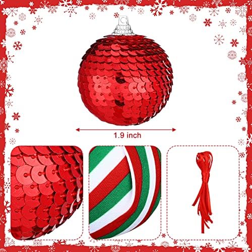 16 компјутери Божиќни украси на топки ткаенини сјајни украси за новогодишна елка топки црвено бело и зелено сликарство што висат Божиќни