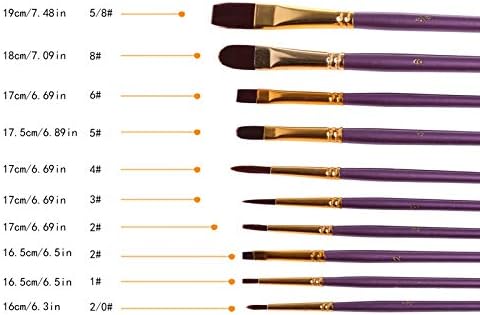 WXBDD 10PCS Виолетова уметничка боја за бојадисување постави најлон акварел за коса акрилно масло за сликање четки за цртање уметнички снабдувања