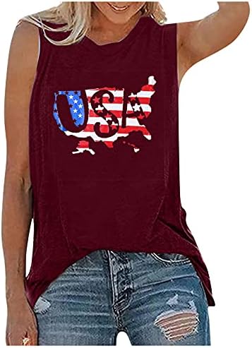 4 -ти јули резервоарот за жени на жените американско знаме летни необични кошули без ракави starsвезди шарени патриотски резервоар за вежбање