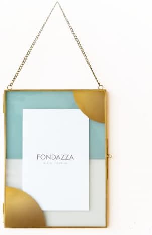 Fondazza 4x6 wallид виси фото рамка, златен месинг и чисто стакло, дизајн на месинг од геометрија, вертикална рамка за лебдечка слика