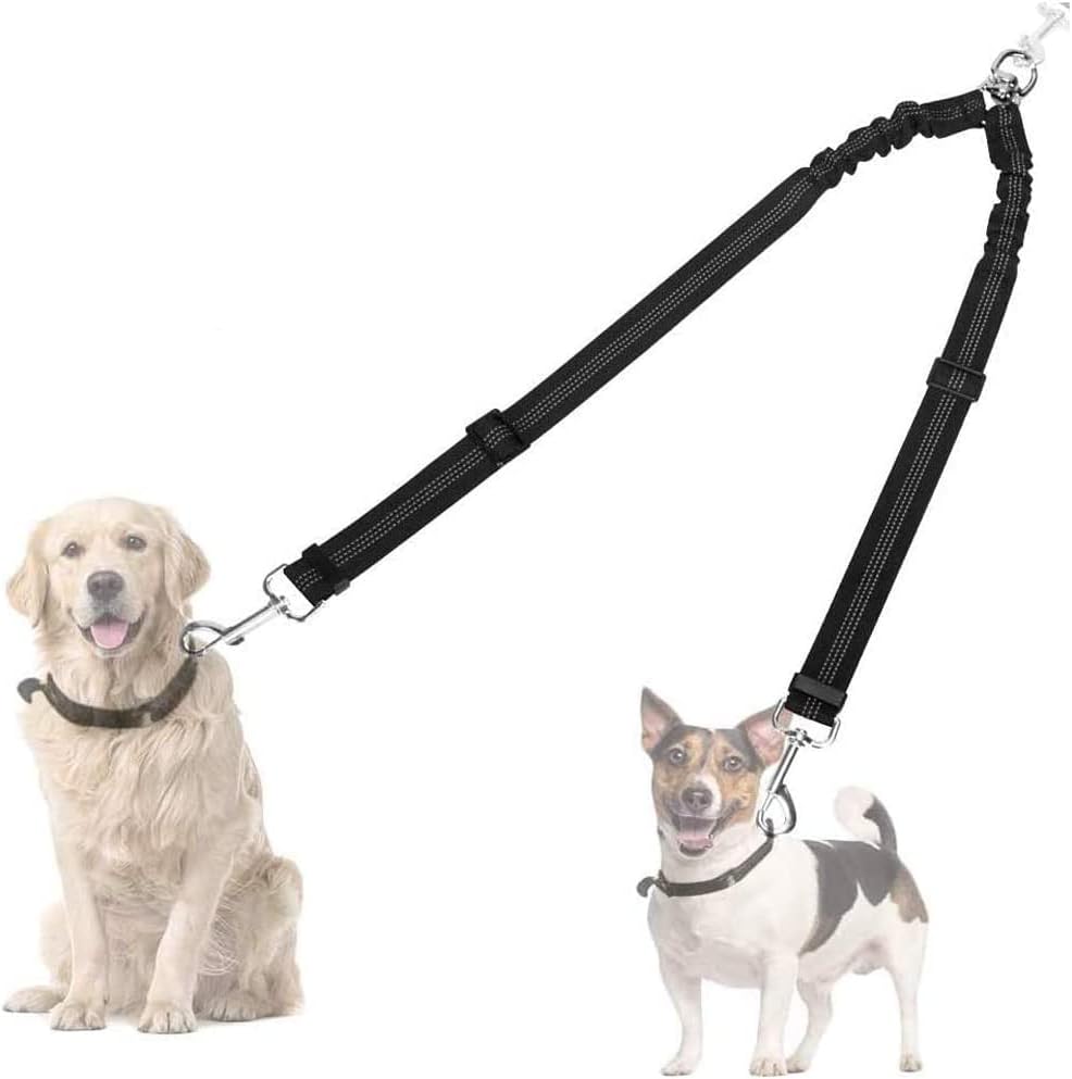 Autowt Double Dog Leash, без затегнување 360 ° вртење на вртење на вртење, рефлексивна прицврстување на олово, прилагодлива должина Двојна