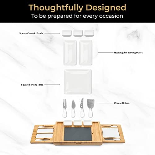 Smirly Bamboo Cheese Board and Nife Set: Extra large set & додатоци за табли за табли, уникатни подароци за затоплување во куќата,
