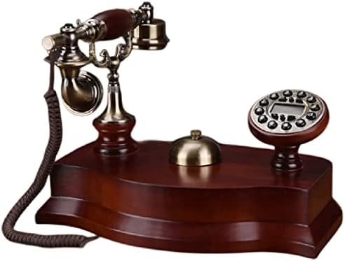 Mmllzel Antique Fixed Телефон Механичко bellвоно пастирско ретро канцеларија за внатрешни работи, цврсто дрво, сино задно осветлување+ИД на повик+повикувач