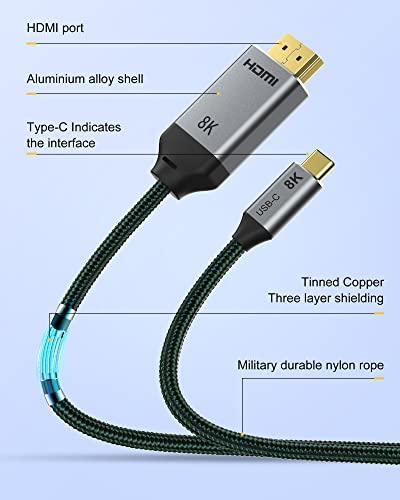 BATBI USBC ДО HDMI 2.1 Кабел 8k 6.6 F/2M, Thunderbolt 4/3 ДО HDMI Плетенка Најлон Ceble Адаптер, Тип C Машки НА HDMI Машки Кабел, Компатибилен