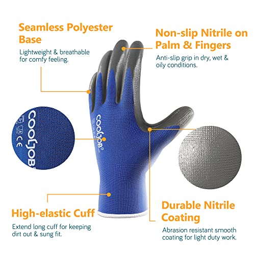 Cooljob 10 парови безбедносни работи за ракавици за мажи кои не се лизгаат, обложени со нитрилна гума и 2 парчиња метални ракавици