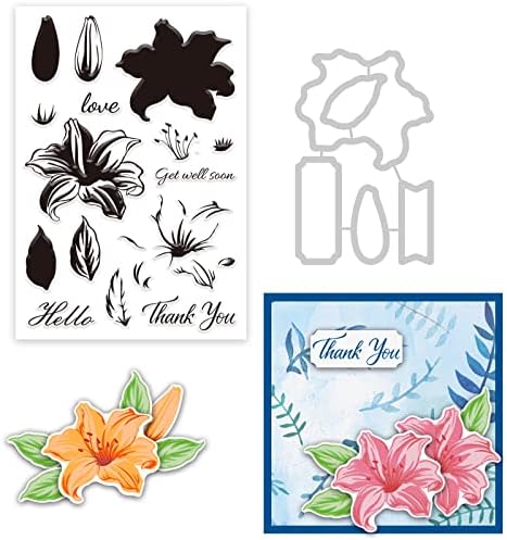 Globleland 1set слоевит лилјана сечење умира и чиста марка за втиснување на цвет и силиконски печат за картички за картички DIY занает