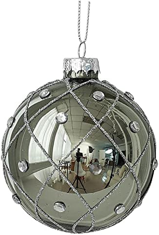 Декоративни висечки стаклени топки Божиќна декорација сребрена темна зелена стаклена топка рачно насликана топка Божиќна топка леплива