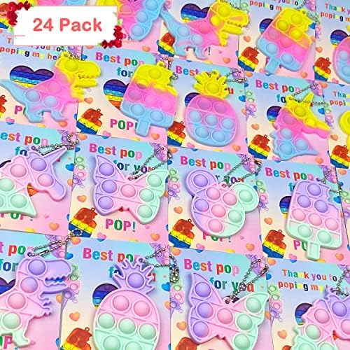 Anditoy 24 компјутери картички за в Valentубените со мини шарени поп играчки за детска училишна класа училница за ден на вinesубените