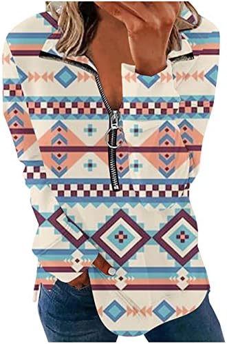 Oplxuo џемпер за жени графички дизајн женски западен Ацтек маица поштеди геометриски печатени пуловерски блузи женски врвови
