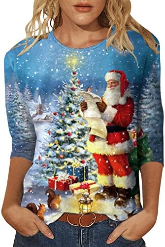 Flekmanart Women Gurly Christmas Pullover Round Reck Sweetshirs 3D печатени врвови лабава долга ракав грда Божиќна џемпер блуза