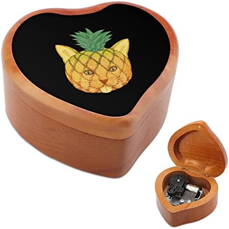 Ананас мачка дрвена музичка кутија срце облик на ветровито музичко кутија гроздобер дрвена часовна музичка кутија подароци