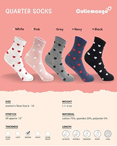 3 Пара Чорапи На Екипажот На Срцето За Жени-Слатки Памучни Женски Чорапи за Големина 6,7,8,9,10 Од Слатко Манго