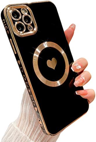 HYUEKOKO Компатибилен за Iphone 11 Pro Max 6.5 Инчен Позлата Срце Случај Со Magsafe, Tpu Shockproop Симпатична Случај За Жени Девојка Камера