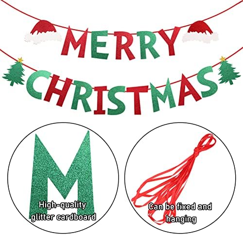 Сјај Среќен Божиќен Транспарент, Црвен И Зелен Блескав Божиќен Банер, Украси За Забави За Домашна Канцеларија Камин Од Камин Ѕиден