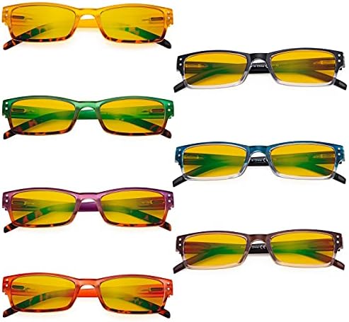 Очила за филтрирање со сина светлина со очи со 7 пакети - модни компјутерски очила за очила Амбер затемнети +1,00