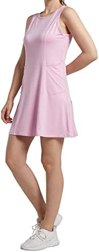 Алвон Плетиран тениски фустан голф фустани изградени во шорцеви со џебови Атлетски фустан без ракави 2 во 1 Активен тренинг