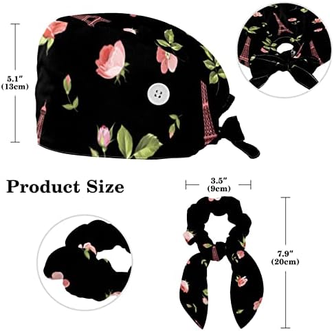 Работни капачиња со копче и џемпери, прилагодливи работни капи со лак за коса за жени, цветни цвеќиња, цветни цвеќиња