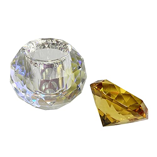 1 парче тркалезна стаклена стаклена нокти со жолт дијамантски облик на капакот за нокти стакло кристална чаша нокти кристал