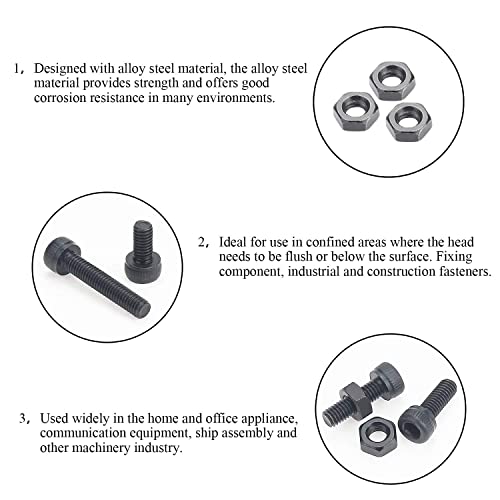 DYWISHKEY 360 Парчиња M3 x 6mm/8mm/10mm/12mm/16mm/20mm, 12.9 Одделение Легиран Челик Хексадецимален Приклучок Главата Капа Завртки Навртки