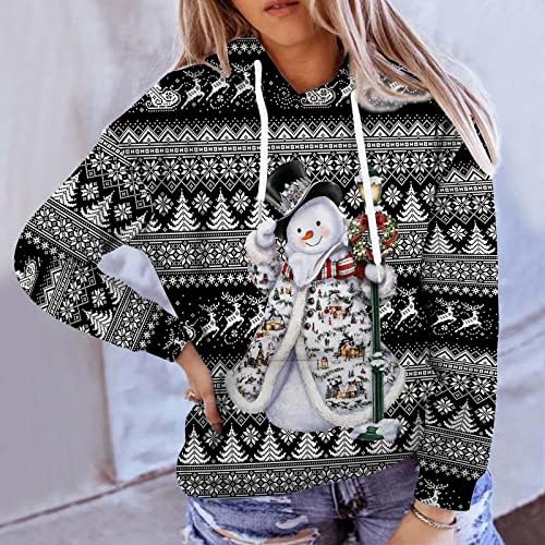 Нархбг Божиќни дуксери за жени преголема пулвер качулка симпатична елк снегулка графичка џемпер на необични врвови на гроздобер палто