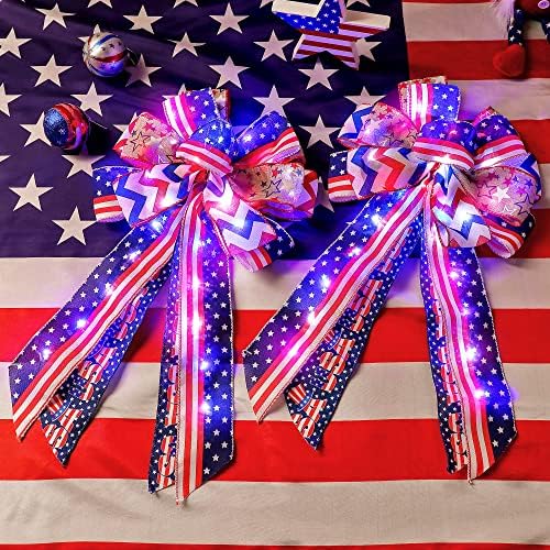 2 пакувања осветлени големи патриотски лакови, 20 x 11 инчи сина црвена бела starвезда Бурлап лак на 4 -ти јули Американско знаме на венец лак