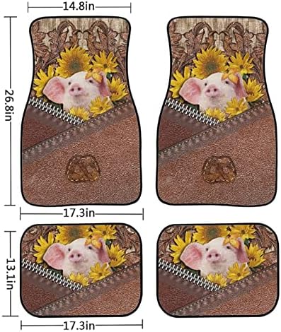 Jndtueit Сончогледот свињи пред и задните душеци за нозе 4 парчиња, жолтиот цвет автомобили против лизгање заштитен перница и подлога,