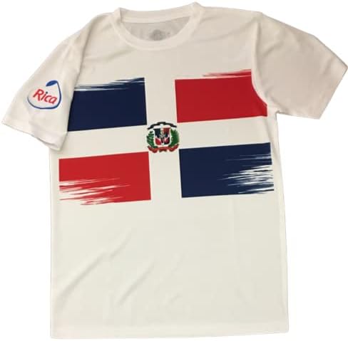 Рика бела dri fit маица со лого на Доминиканско знаме | Голем |