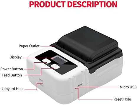 HXXDXDP Термички печатач Рачен печатач за печатач за печатач 20-50мм ширина на хартија повеќекратна употреба на јазици со апликација