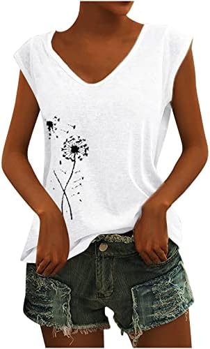 Тинејџерски девојки длабоко V вратот памук графички глуварче печати цветни основни блузи за жени за жени есен лето rn rn
