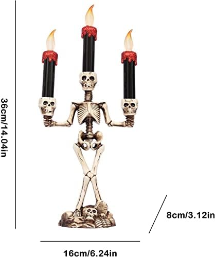 3 глави светла светла свеќи, држачи за сланови на вештерки, Скелети, предводени свеќи за Ноќта на вештерките, безделен скелет череп