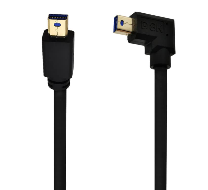 Кабел Qaoquda Mini DisplayPort, 1ft 90 степени лево агол 8K Mini DisplayPort Машки до машки 8K продолжен кабел за со Mini DP PC/лаптоп